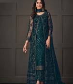 Teal Blue net wedding indian pakistani long gown anarkali suit