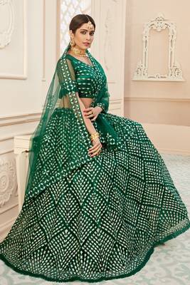 Green embroidered art silk semi stitched lehenga 2