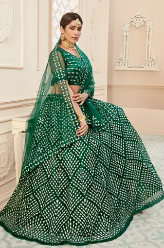 Green embroidered art silk semi stitched lehenga