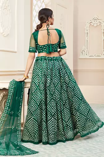 Green embroidered art silk semi stitched lehenga