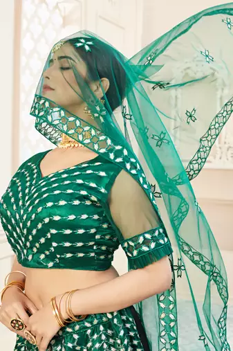 Green embroidered art silk semi stitched lehenga