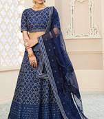 Blue embroidered art silk semi stitched lehenga
