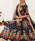 Black embroidered art silk semi stitched lehenga