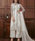 Off white embroidered designer jacket style pants suit