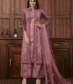 Onion pink embroidered designer jacket style pants suit
