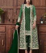 Green golden embroidered designer jacket style pants suit