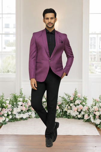 Purple jacquard plain solid full sleeve blazer for men