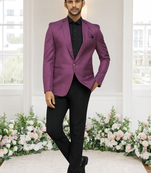 Purple jacquard plain solid full sleeve blazer for men