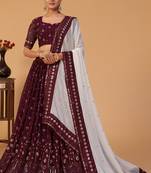 Wine embroidered georgette semi stitched lehenga