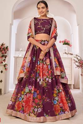 Wine printed georgette semi stitched lehenga 1
