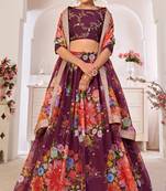 Wine printed georgette semi stitched lehenga