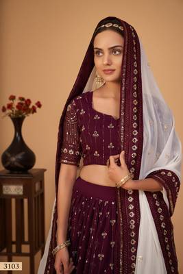 Wine embroidered georgette semi stitched lehenga 2