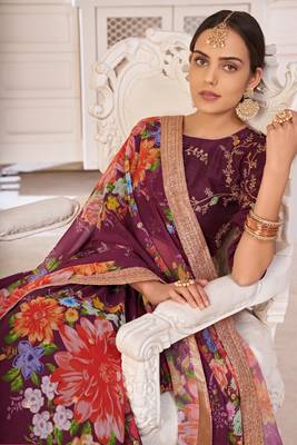 Wine printed georgette semi stitched lehenga 3