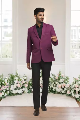 Purple jacquard plain solid full sleeve blazer for men