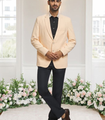 Cream jacquard plain solid full sleeve blazer for men