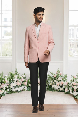 Peach jacquard plain solid full sleeve blazer for men 1