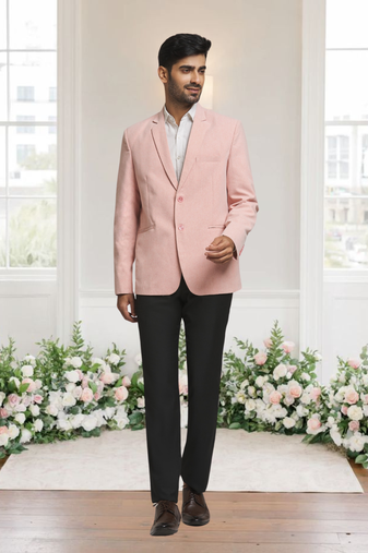 Peach jacquard plain solid full sleeve blazer for men