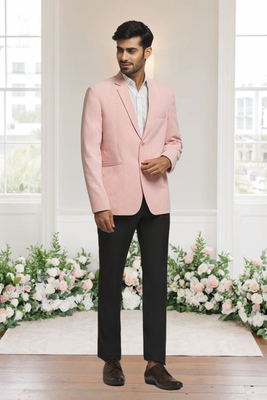 Peach jacquard plain solid full sleeve blazer for men 2
