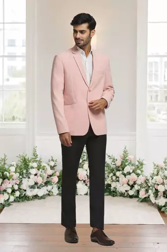 Peach jacquard plain solid full sleeve blazer for men