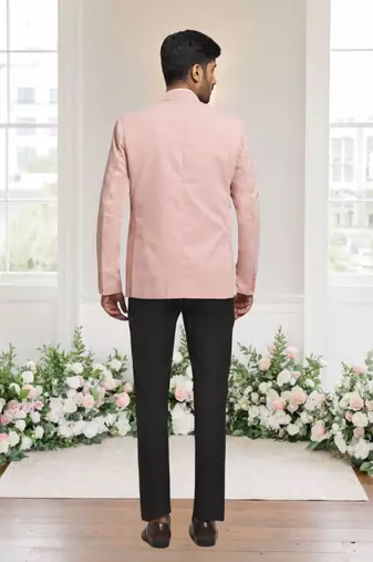 Peach jacquard plain solid full sleeve blazer for men