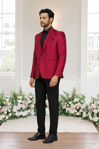 Maroon jacquard plain solid full sleeve blazer for men