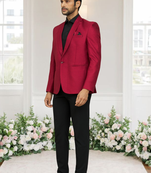 Maroon jacquard plain solid full sleeve blazer for men