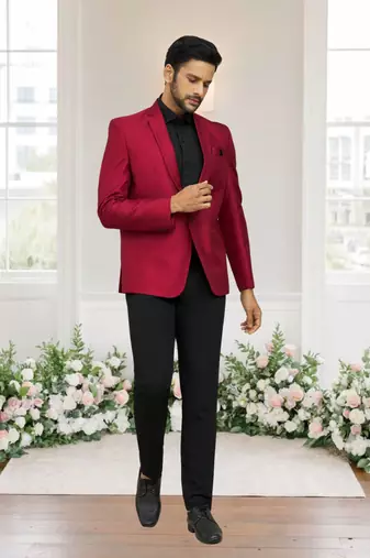 Maroon jacquard plain solid full sleeve blazer for men