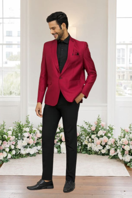 Maroon jacquard plain solid full sleeve blazer for men 3