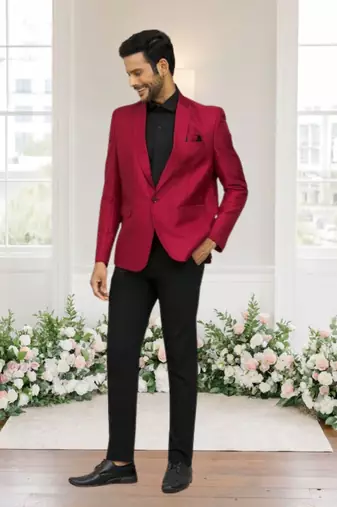 Maroon jacquard plain solid full sleeve blazer for men