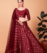 Maroon embroidered silk semi stitched lehenga
