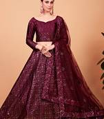 Wine embroidered silk semi stitched lehenga