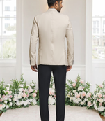 Cream jacquard plain solid full sleeve blazer for men