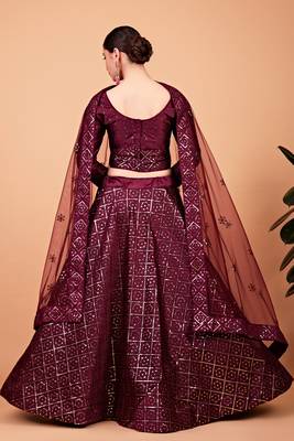 Wine embroidered silk semi stitched lehenga 3