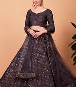 Grey embroidered silk semi stitched lehenga