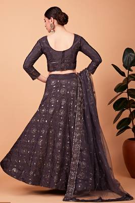 Grey embroidered silk semi stitched lehenga 3