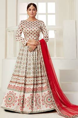 Multicolor printed silk semi stitched lehenga 1