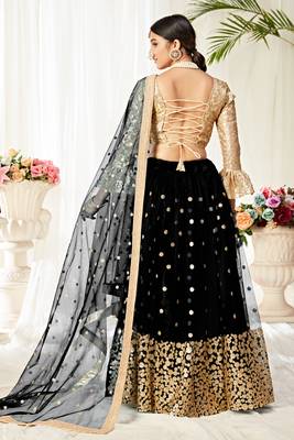 Black embroidered net semi stitched lehenga 2