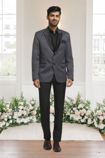 Grey jacquard plain solid full sleeve blazer for men