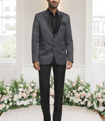 Grey jacquard plain solid full sleeve blazer for men