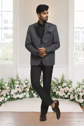 Grey jacquard plain solid full sleeve blazer for men