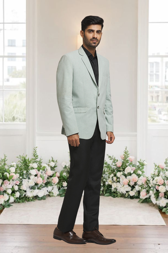 Pista green jacquard plain solid full sleeve blazer for men