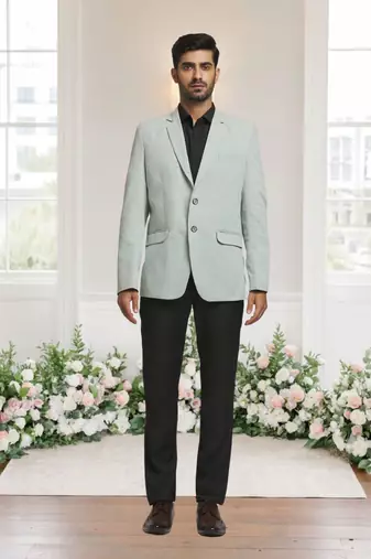 Pista green jacquard plain solid full sleeve blazer for men