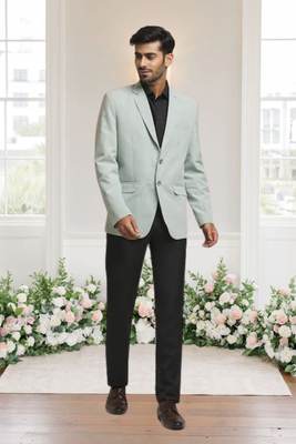 Pista green jacquard plain solid full sleeve blazer for men 3