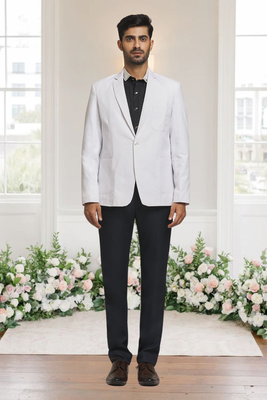 White jacquard plain solid full sleeve blazer for men 2
