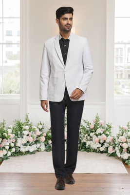 White jacquard plain solid full sleeve blazer for men 3