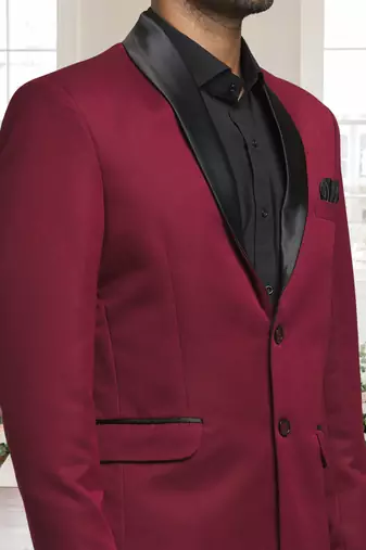 Maroon jacquard plain solid full sleeve blazer for men