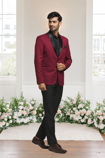 Maroon jacquard plain solid full sleeve blazer for men