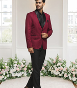 Maroon jacquard plain solid full sleeve blazer for men