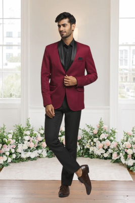 Maroon jacquard plain solid full sleeve blazer for men 3