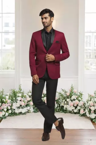 Maroon jacquard plain solid full sleeve blazer for men